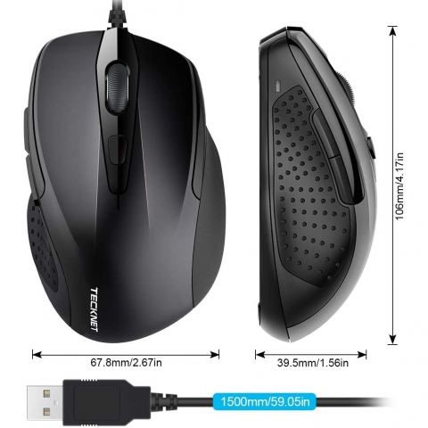 TECKNET Kablolu Ergonomik Mouse (Siyah)