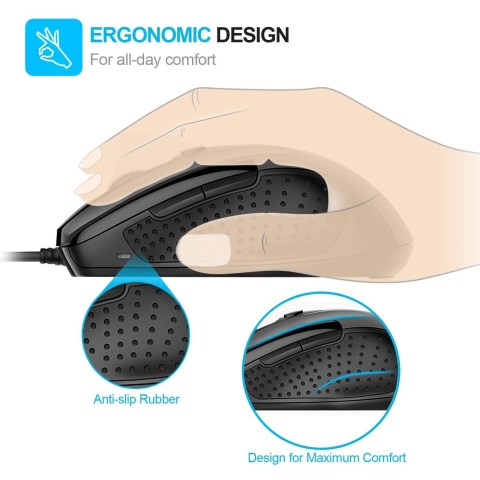 TECKNET Kablolu Ergonomik Mouse (Siyah)