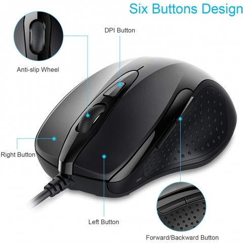 TECKNET Kablolu Ergonomik Mouse (Siyah)