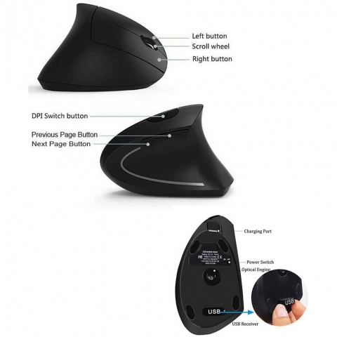 Funwaretech Ergonomik Dikey Wireless Mouse