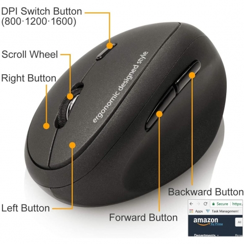 SANWA 2.4G Wireless Ergonomik Mouse(1600DPI)(Siyah)