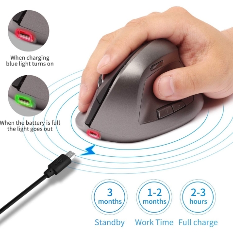 Zienstar Rechargeable Wireless Vertical Mouse (2400DPI)(Gri)