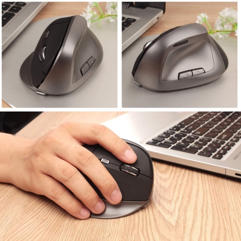 Zienstar Rechargeable Wireless Vertical Mouse (2400DPI)(Gri)