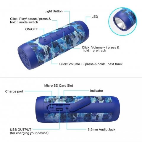 ZEALOT S22 Bluetooth Hoparlr (Mavi Kamuflaj)