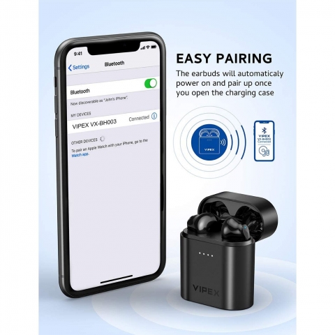VIPEX Bluetooth Kablosuz Kulak i Kulaklk (Siyah)