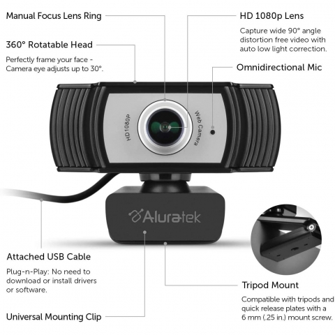 Aluratek USB HD 1080P Webcam