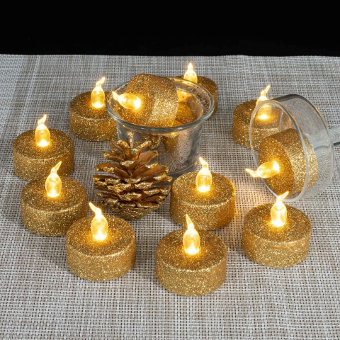 Homemory 12 Adet Altn Simli Led Tealight Mum