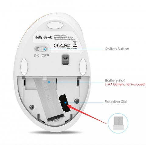 Wireless Vertical Mouse, Jelly Comb Wireless Mouse 2.4G High