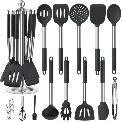 EAGMAK Silikon Spatula Set (14 Para) (Siyah)