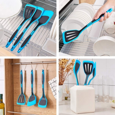 DESLON Silikon Spatula Set (3 Para) (Siyah-Mavi)