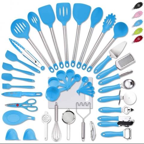 DESIGN VEICA Paslanmaz elik Spatula Seti (42 Para) (Mavi)