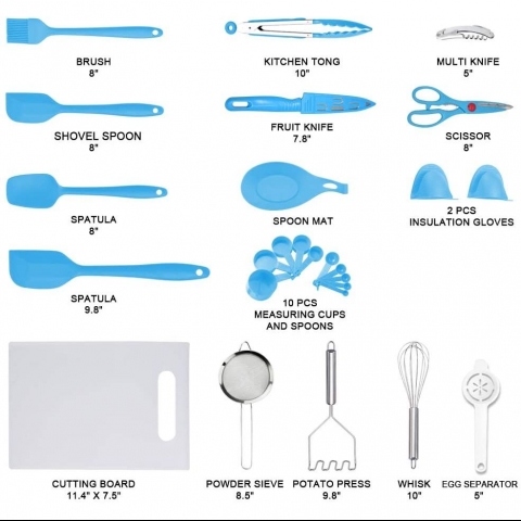 DESIGN VEICA Paslanmaz elik Spatula Seti (42 Para) (Mavi)