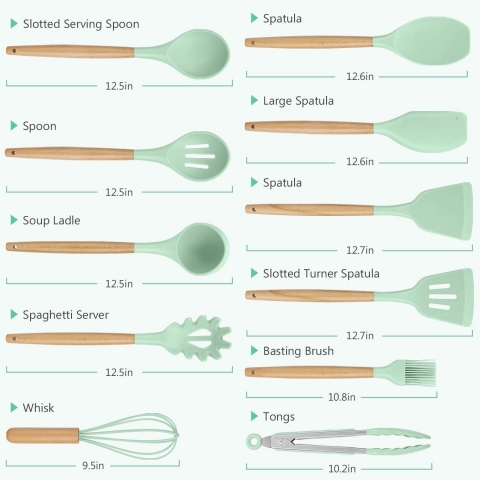 JIANGRUI Silikon Mutfak Gereleri Seti (12 Para) (Yeil)