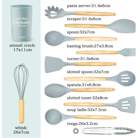 Benss Silikon Mutfak Gereleri Seti (17 Para)(Gri)