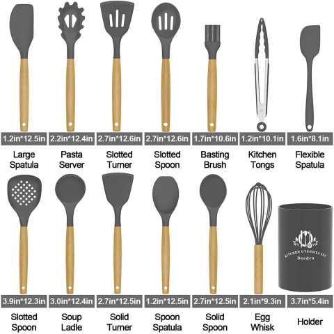 Deedro Silikon Mutfak Gereleri Seti (15 Para)(Gri)
