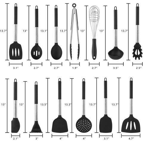 HOT TARGET 13 Para Silikon Mutfak Gereleri Seti (Siyah)