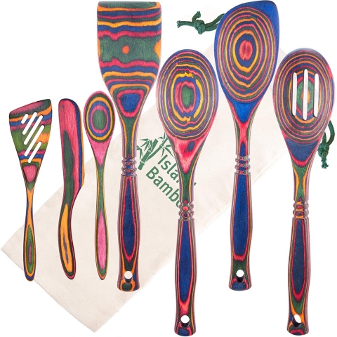 Island Bamboo Pakkawood Spatula Seti (7 Para)(Krmz)