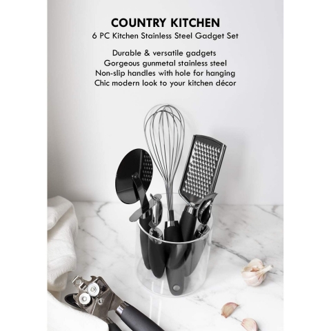 Country Kitchen Silikon Mutfak Gereleri Seti (6 Para)(Siyah)