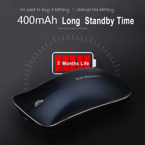 Awxlumv Bluetooth Wireless Mouse, Rechargeable Noiseless USB 2.4