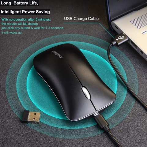 Awxlumv Bluetooth Wireless Mouse, Rechargeable Noiseless USB 2.4