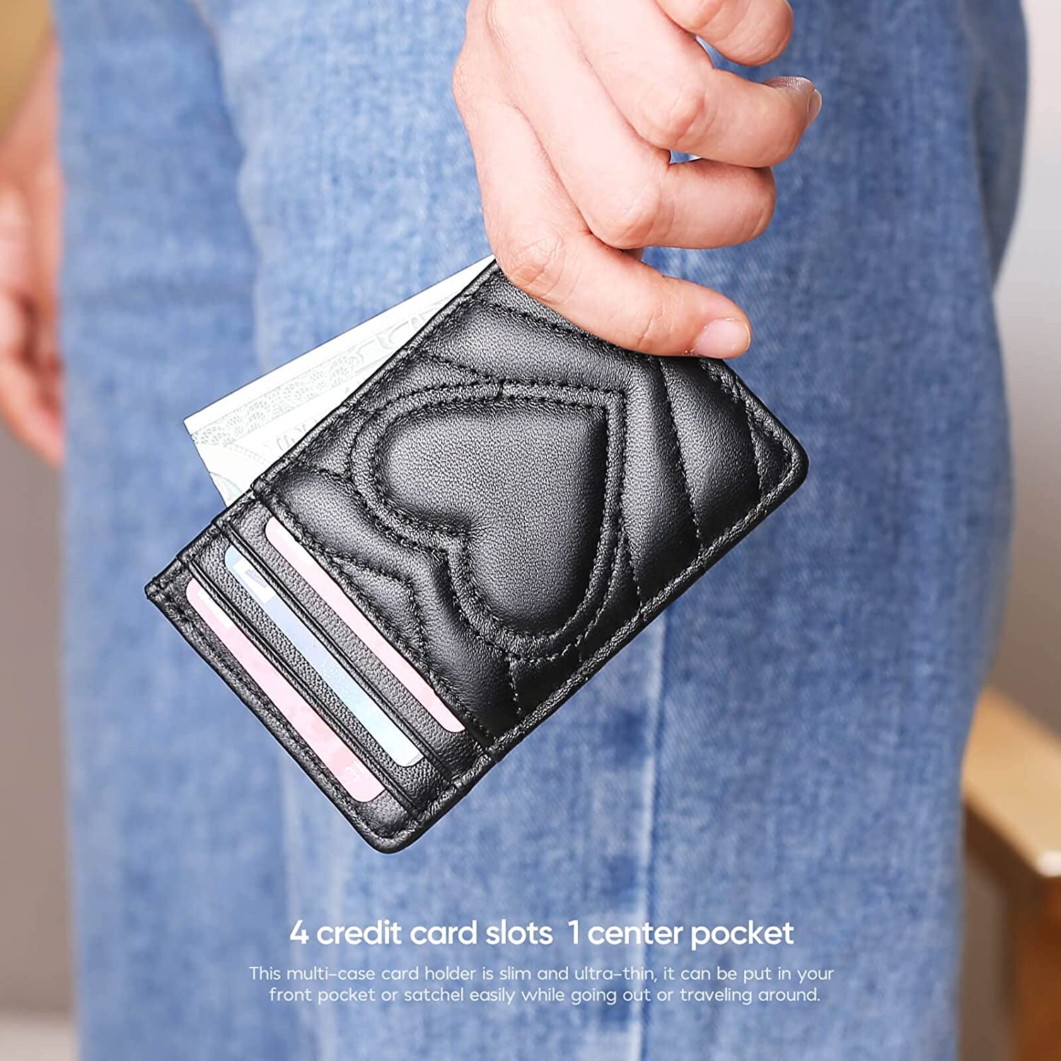 AUNER LEATHER Card Holder, Slim RFID Blocking Quilted Leather