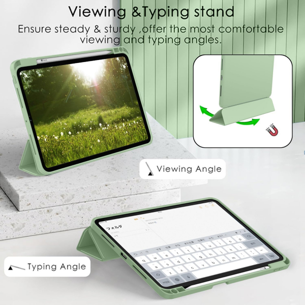 ZryXal Kalem Blmeli iPad Pro M4 Klf (11 in)-Matcha Green