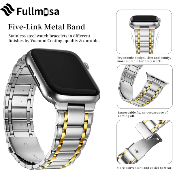 Fullmosa Apple Watch 9/8/7 Kay (42/44/45mm)-Silver And Gold