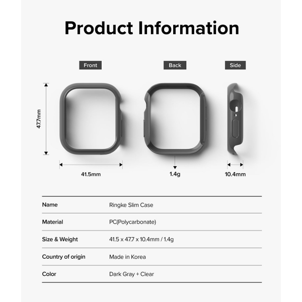 Rin gke Apple Watch 10 42mm Bumper Klf-Clear Dark Gray