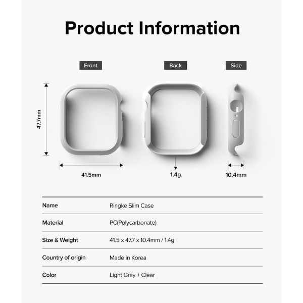 Rin gke Apple Watch 10 42mm Bumper Klf-Clear Light Gray