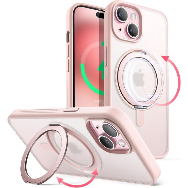 JETech Apple iPhone 15 Plus 360 Derece Dnebilen Klf-Pink