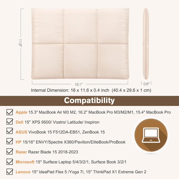 FINPAC Puffy MacBook Pro M3/M2 Uyumlu anta(15/16 in)-Creamy White