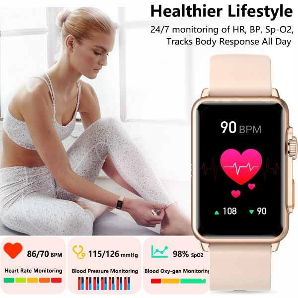 FITVII Health Fitness Tracker Akll Saat-Rose Gold