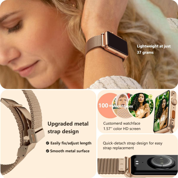 FITVII Health Fitness Tracker Akll Saat-Gold