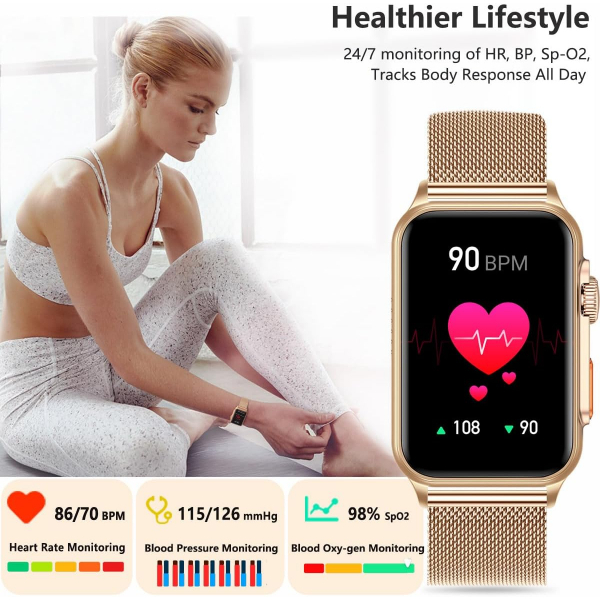 FITVII Health Fitness Tracker Akll Saat-Gold