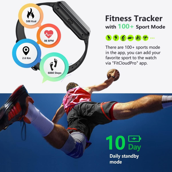 FITVII Health Fitness Tracker Akll Saat-Black