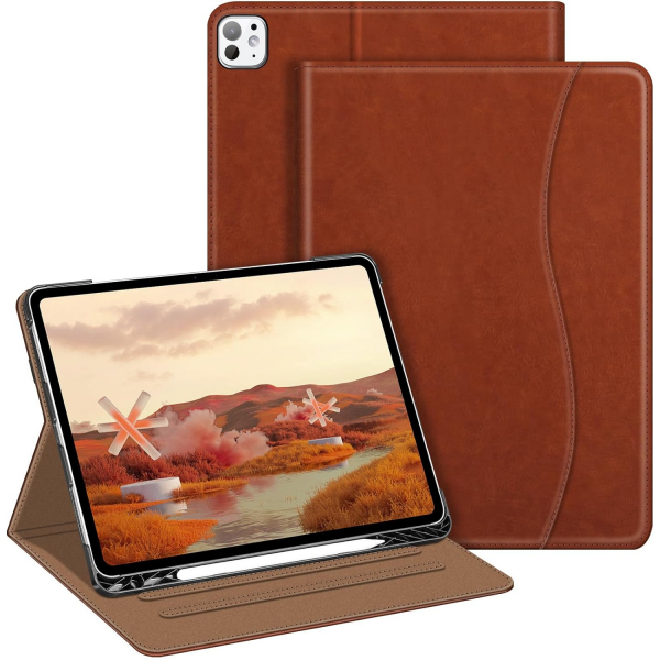 Fintie Folio Kalem Blmeli iPad Pro Klf (13 in)-Brown