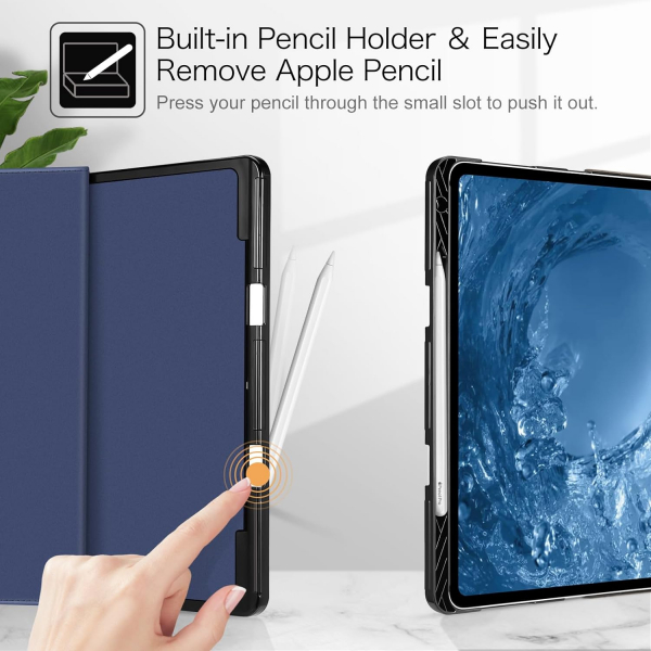 Fintie Folio Kalem Blmeli iPad Pro Klf (13 in)-Navy