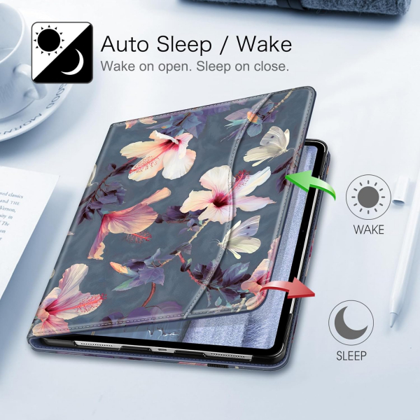 Fintie Folio Kalem Blmeli iPad Pro Klf (13 in)-Blooming Hibiscus