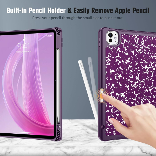 Fintie Kalem Blmeli iPad Pro 5.Nesil Klf (11 in)-Composition Book Purple