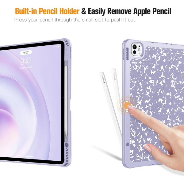 Fintie Kalem Blmeli iPad Pro Klf (13 in)-Composition Book Lilac