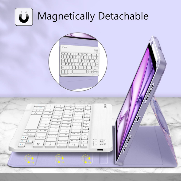 Fintie Manyetik iPad Air Klavyeli Klf (11 in)-Lilac Marble 