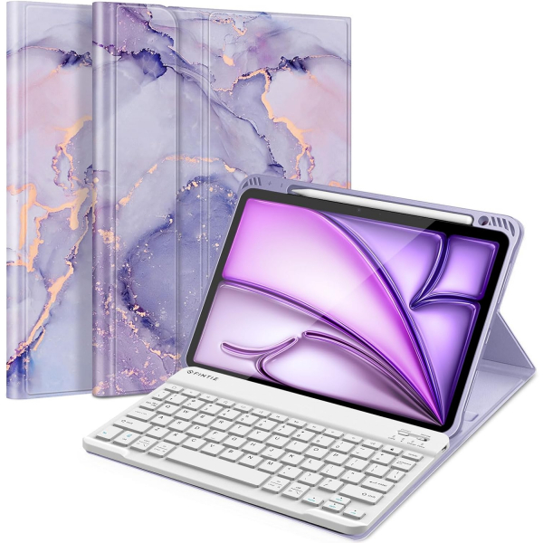 Fintie Manyetik iPad Air Klavyeli Klf (11 in)-Lilac Marble 