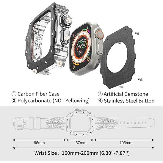 HUALIMEI Karbon Fiber Apple Watch Ultra 2.Nesil Kay-Silver