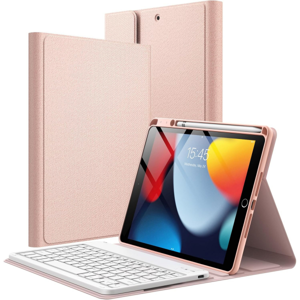 JETech Apple iPad 9/8/7.Nesil Klavyeli Klf (10.2 in)-Rose Gold