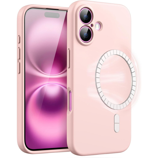 JETech Apple iPhone 16 Manyetik Silikon Klf -Light Pink