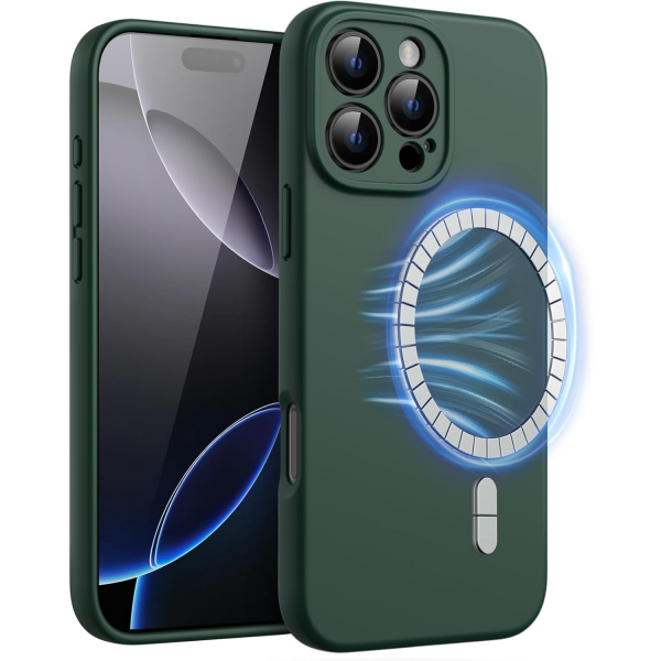 JETech Apple iPhone 16 Pro Manyetik Silikon Klf -Midnight Green