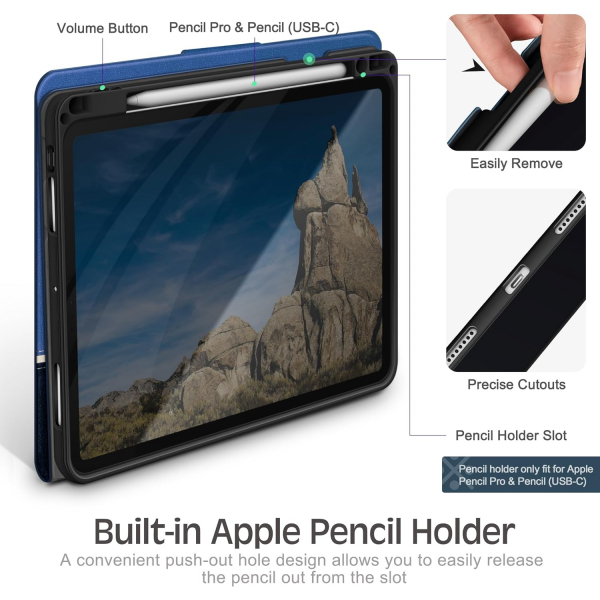 KingBlanc Deri iPad Pro M4 Klf (11 in)-Navy Blue