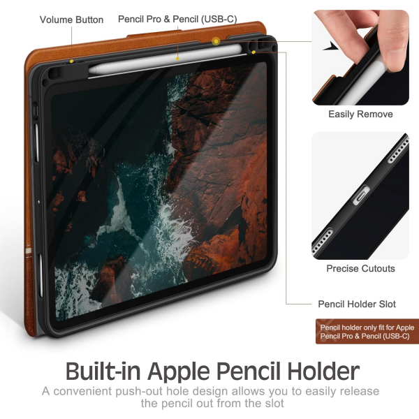 KingBlanc Deri iPad Pro M4 Klf (11 in)-Brown