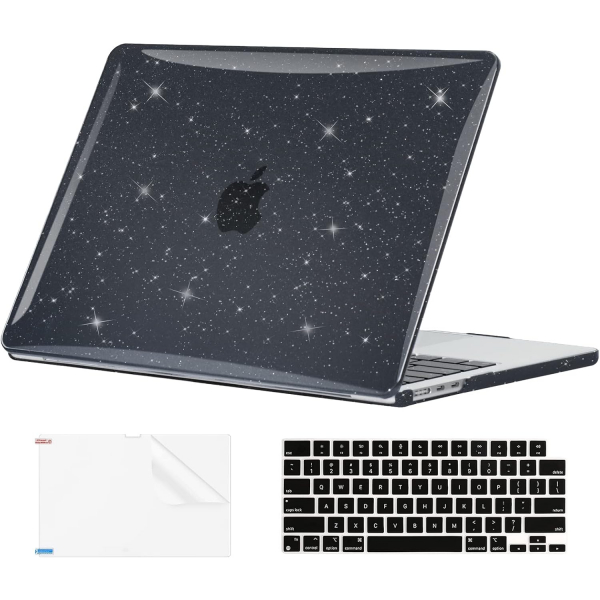 EooCoo MacBook Air M3 Glitter Klf (13 in)-Sparkly Black 