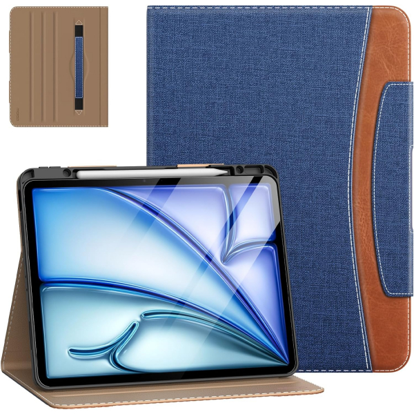 MoKo Deri Folyo iPad Air M2 Klf (13 in)-Denim Blue Brown